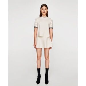 Zara Ecru Cream Short Sleeve Sweater & Skirt Set
